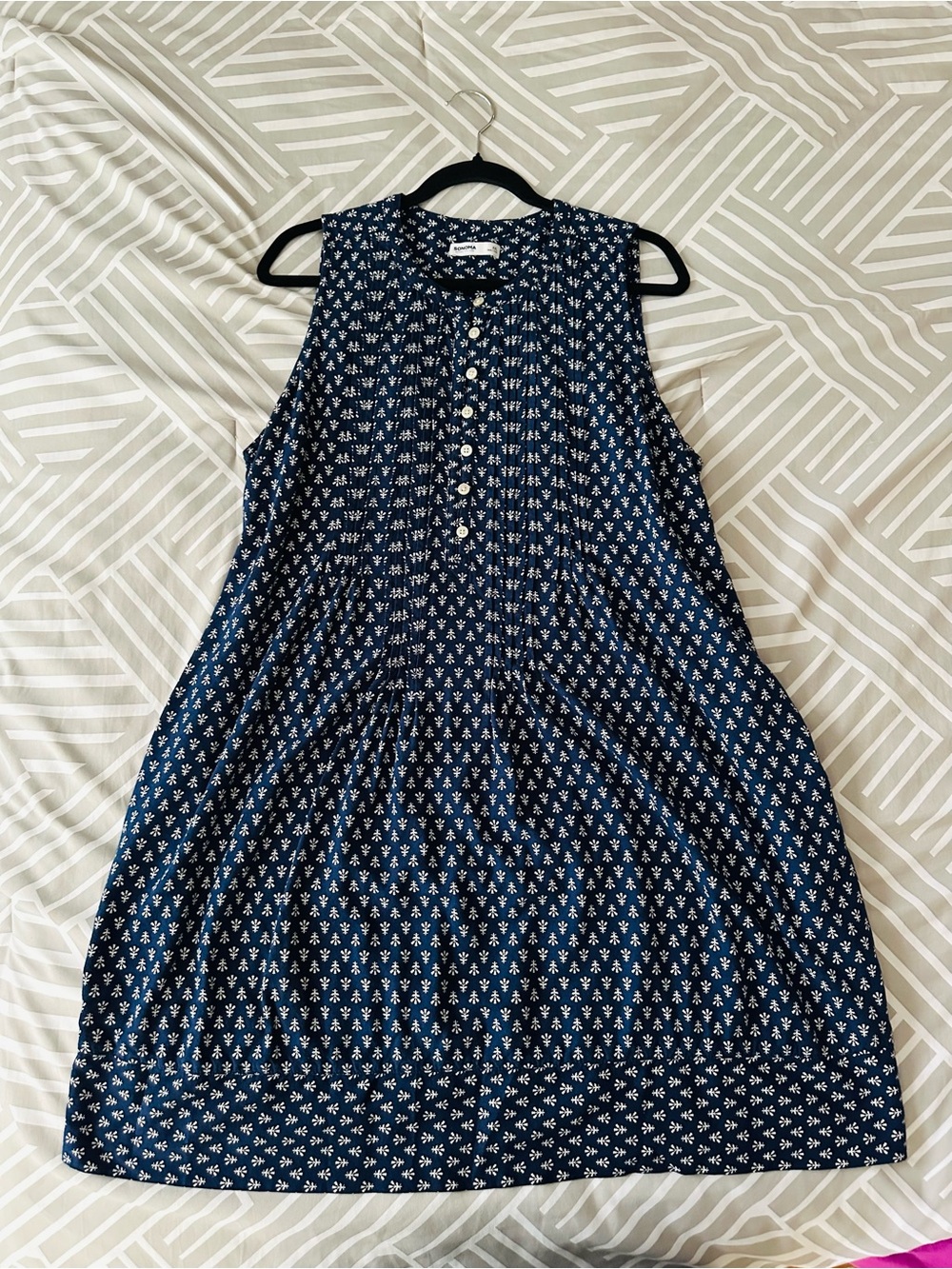 Sonoma Navy Botanical Pintuck Button Front Dress, XXL